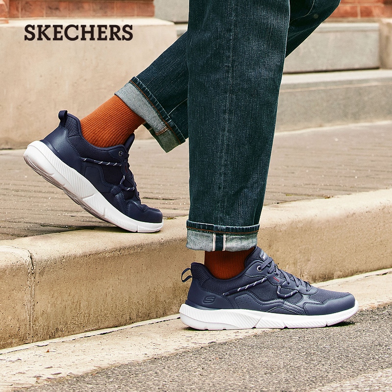 Skechers斯凯奇夏季男鞋舒适轻质软底通勤工作黑色百搭休闲运动鞋