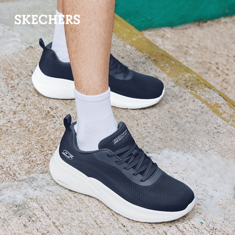 Skechers斯凯奇2024新款男鞋绑带运动鞋网面鞋增高厚底回弹休闲鞋