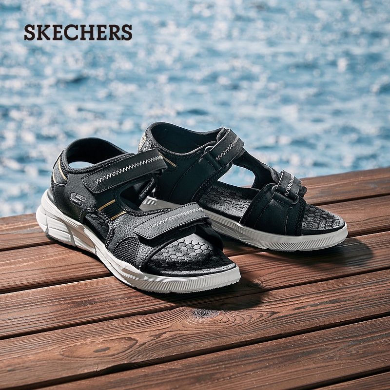 Skechers斯凯奇男士沙滩凉鞋户外休闲鞋夏季软底魔术贴外穿拖鞋