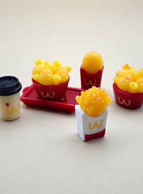 迷你写实炸鸡桶薯条咖啡树脂摆件