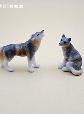 创意仿真动物写实狼公仔狼群模型树脂公仔DIY桌面装饰 微景观摆件