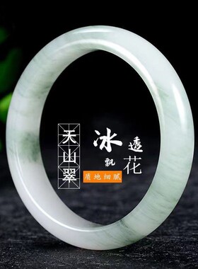 新疆天山翠玉镯多翠中宽飘绿花天然天山翠玉手镯雪翠玉镯