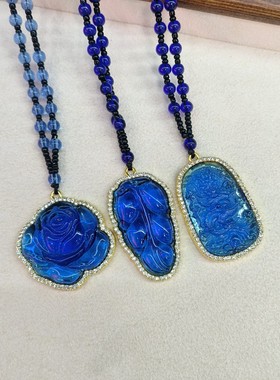 蓝色镶钻项链如意弥勒佛龙牌狐狸玫瑰花女款毛衣链直播旅游景区品