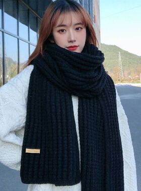 百搭韩版针织毛线红色围巾2023新款冬季可爱少女保暖情侣围脖学生