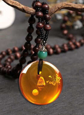 木珠毛衣链水滴吊坠虫珀高档洋气项链名女士水滴形配饰妈妈潮