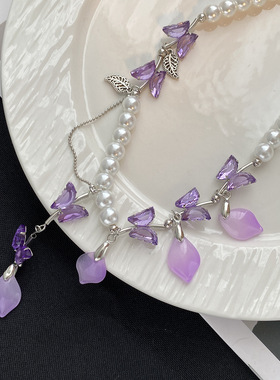 法式超仙甜美蝴蝶流苏高级感珍珠项饰轻奢仙气小众设计感百搭项链