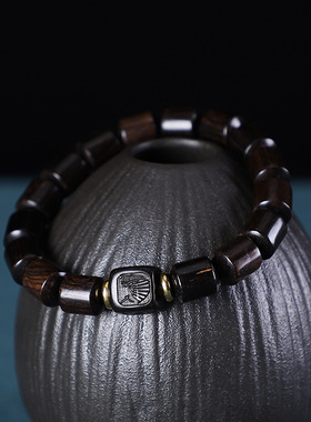 吉方圆小叶紫檀黄花梨黑檀绿檀多宝珠1.2手链实木桶珠雕刻手串