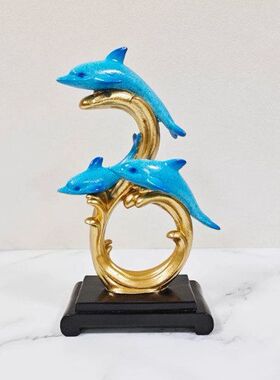 创意可爱海豚桌面办公酒柜客厅电视柜摆件三口之家卧室树脂装饰品