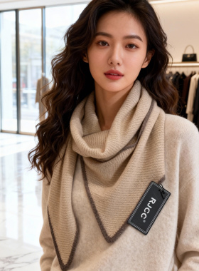 秋冬羊绒针织保暖女士三角巾披肩