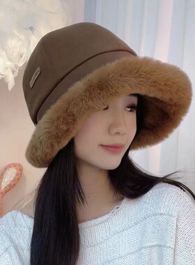 冬季毛绒保暖渔夫帽骑行挡风女