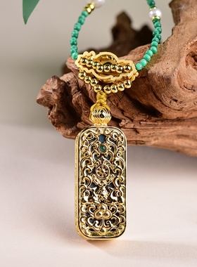 夏季国风手绘绿度母唐卡锁骨链