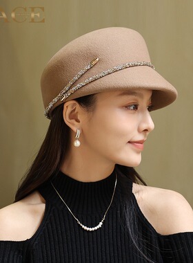 新款法式毛呢毡帽女秋冬羊毛八角帽女士冬天英伦复古百搭帽子