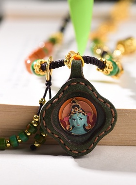 新中式绿度母唐卡佛牌项链挂绳