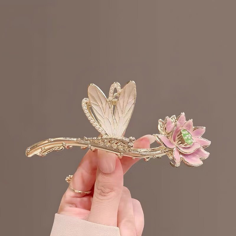 蜻蜓荷花发夹感精致气质后脑勺盘发抓夹鲨鱼夹生日礼物送女生,淘宝优惠券,粉丝福利购,淘宝优惠卷