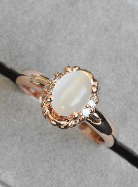 冰种玉髓蛋面戒指18K玫瑰金