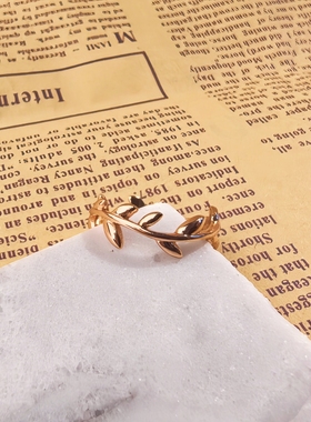 时尚冷淡风ins树叶开口戒指简约