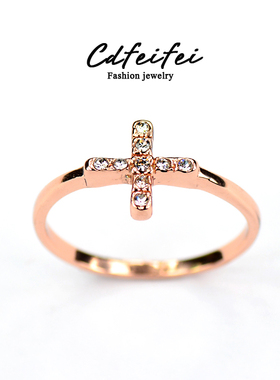 玫金色小十字ins风小指尾戒个性