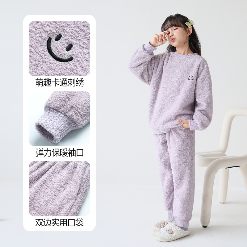 噜噜牛儿童睡衣女童半边绒秋冬款女孩中大童春秋季保暖家居服套装,淘宝优惠券,粉丝福利购,淘宝优惠卷