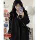 Small 150cm black shoulder woolen coat for women
