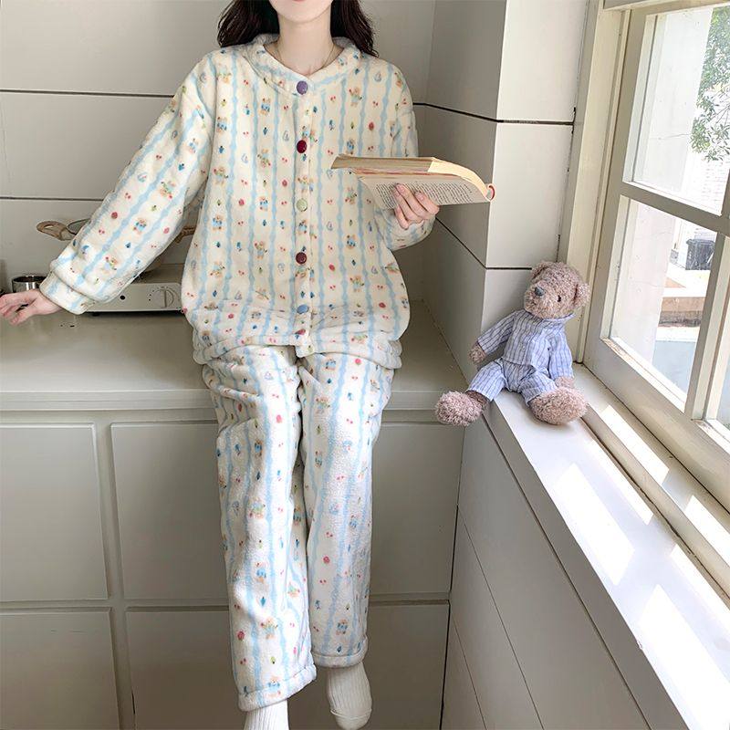 法兰绒睡衣女士秋冬季珊瑚绒加厚甜美卡通学生少女冬款家居服套装,淘宝优惠券,粉丝福利购,淘宝优惠卷