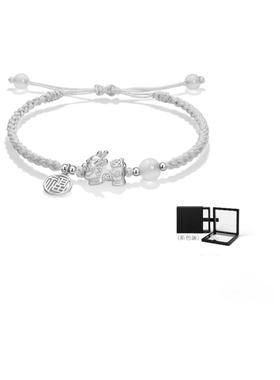 七度s999纯银貔貅福牌新中式复古国潮风编织草莓晶玛瑙手链情侣