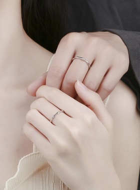 OWO 925银礼盒装韩版简约冷淡风青梅竹马情侣戒指对戒 银色