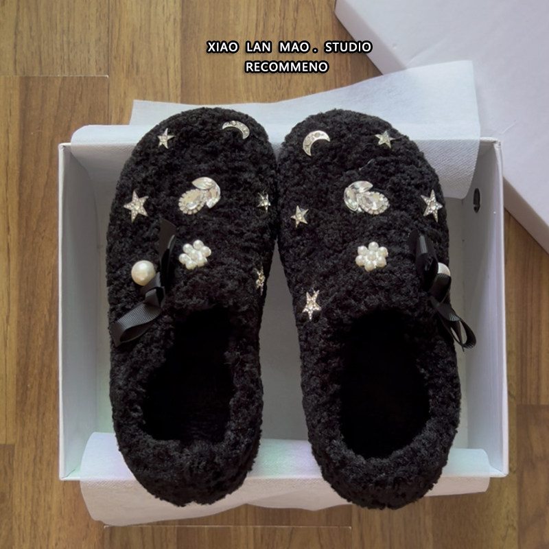 黑色绝美毛毛鞋2025秋冬新款厚底包头加绒棉鞋室内居家毛绒勃肯鞋,淘宝优惠券,粉丝福利购,淘宝优惠卷
