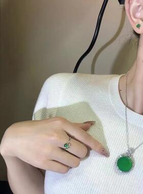 陈梦同款项链翡翠绿色圆牌高端平安扣吊坠新中式无事牌玉髓送礼物