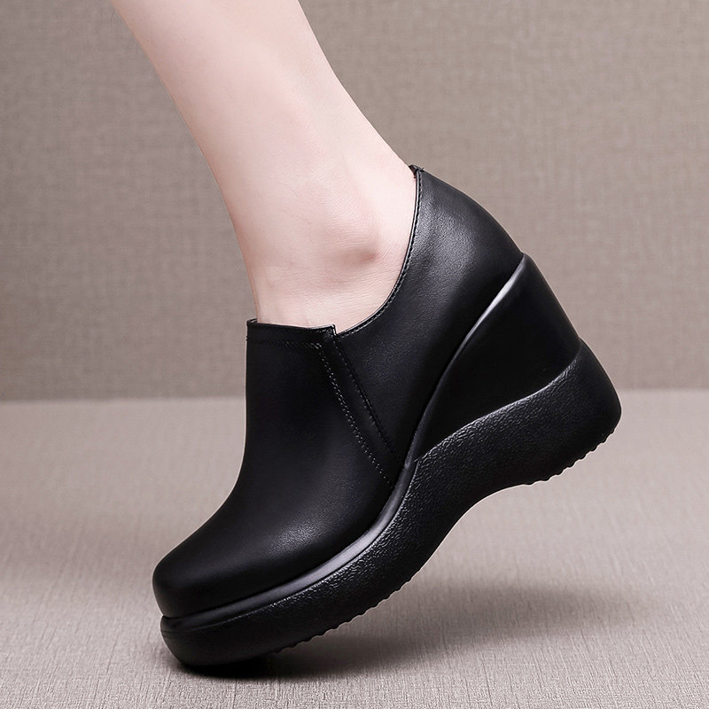 2024年真皮坡跟厚底黑色女鞋高跟头层牛皮单鞋秋冬新款深口皮鞋女,淘宝优惠券,粉丝福利购,淘宝优惠卷