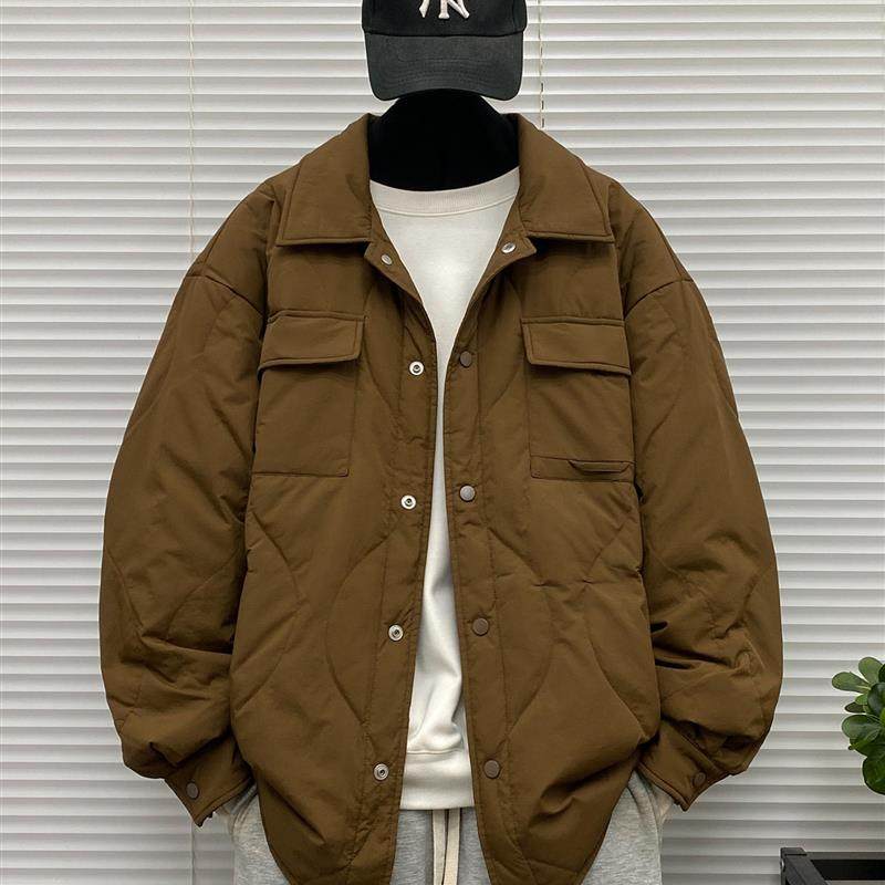 潮胖子2025冬季轻便羽绒装翻领衬衫轻薄款羽绒服男加肥加大码外套,淘宝优惠券,粉丝福利购,淘宝优惠卷