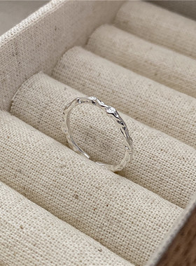 韩版ins极简金银锡箔纸褶皱肌理S925纯银细戒指女戒子