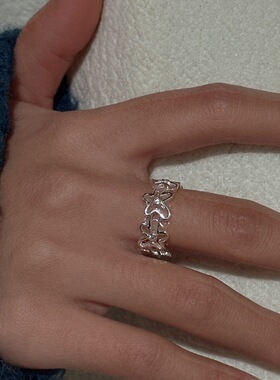 S925纯银小众设计感小花复古简约戒指韩版韩式风时髦指环