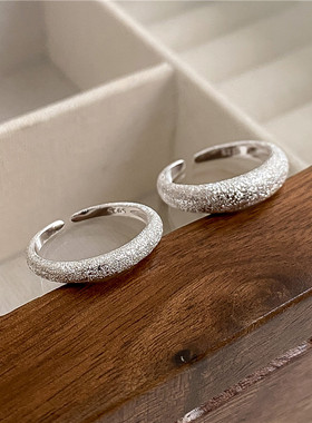 银白色波光粼粼系列S925纯银闪砂开口戒指女闪耀璀璨开口指环批发