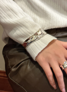 S925纯银韩版质感弧形重工基础款戒指韩国风简约时髦指环银饰