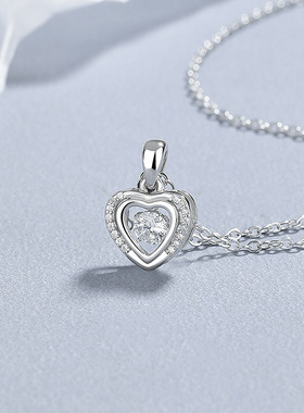 925纯银爱心锆石项链女灵动心形锆石锁骨链个性时尚ins气质银饰品