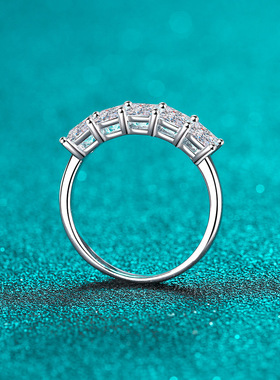 S925纯银指环女公主方莫桑石戒指排戒精致介子小红书同款