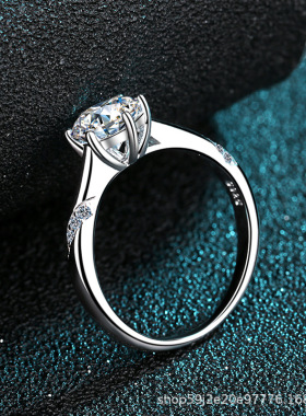 s925银周家六爪活口通灵925银饰品戒指女50分1克拉钻戒