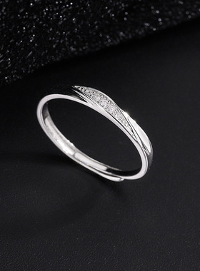 S999纯银共度爱河情侣戒指 韩系ins小众轻奢足银镶钻时尚男女指环