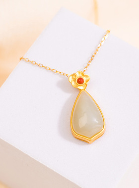 S925银时尚菱形祥云水滴无事牌吊坠项链女简约点缀南红玛瑙锁骨链