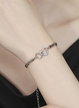 925银爱心肖邦手链女环环相扣心形手环时尚ins轻奢小众高级感饰品