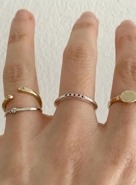 S925纯银韩版小众设计感复古极细做旧戒指韩式风简约博主款指环