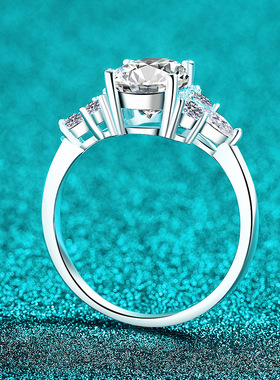 S925纯银莫桑石戒指女奢华旦形指环轻奢高级精致节日礼物