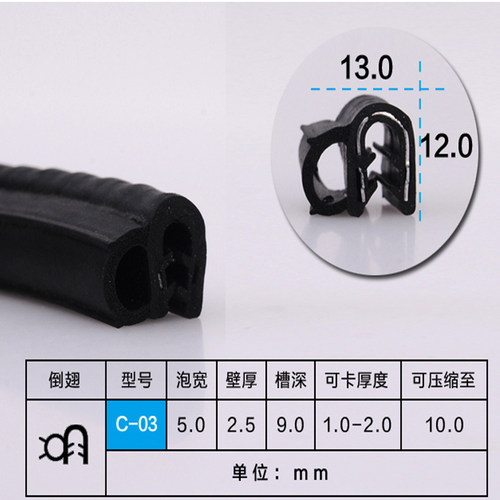 U型侧泡橡胶钢丝钢带密封条机箱机柜配电箱柜嵌条包边防水防撞条 - 图2