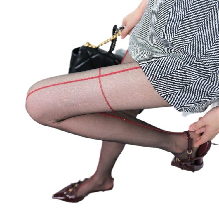 辣妹十字虾线丝袜女纯欲高透黑丝美腿显瘦超薄红色竖线连裤袜,淘宝优惠券,粉丝福利购,淘宝优惠卷