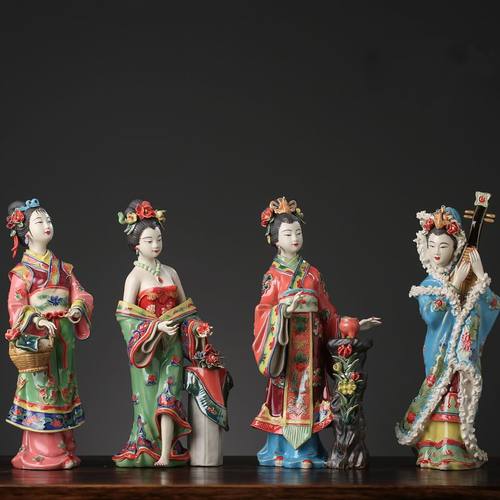 石湾陶瓷中式古典家居装饰仕女摆件送礼古典美女梅兰竹菊春夏秋冬 - 图1