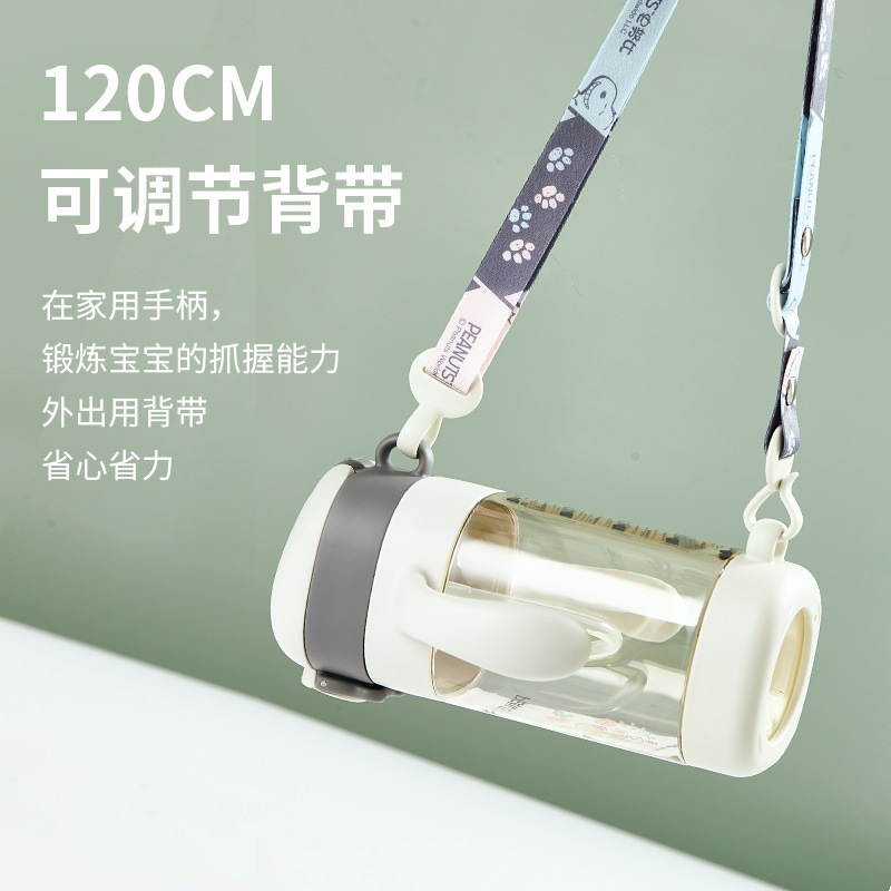 SNOOPY史努比方形有底PPSU弹盖两用儿童便捷背带学饮杯喝水杯外出-图2