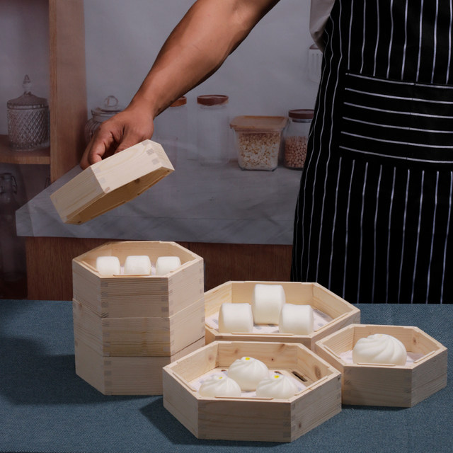 Wooden hexagonal wooden steamer Cantonese style steamer steamed buns