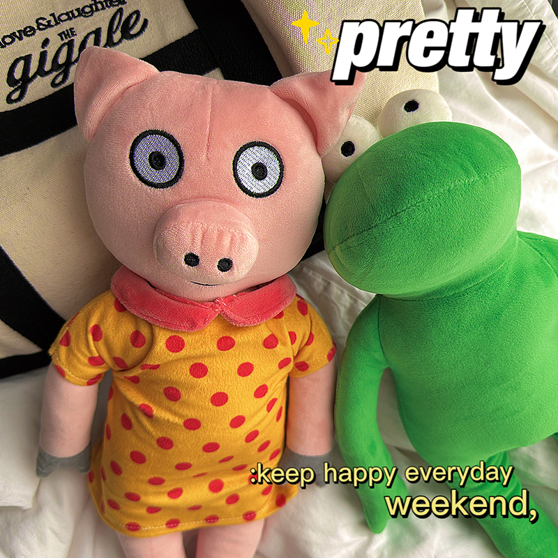 可爱的波西和皮普小猪青蛙毛绒玩具布偶儿童英语绘本公仔娃娃礼物 - 图2