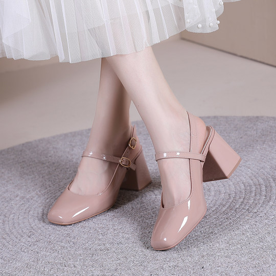 银色高跟鞋法式气质高级感粗跟方头前脚掌加宽大码凉鞋女41-43夏