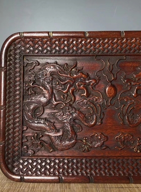 仿古风双龙戏珠茶盘礼品家居装饰